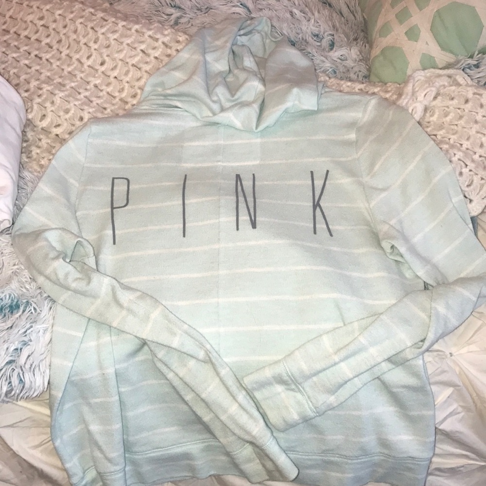 PINK blue stripe white hoodie Victoria Secret